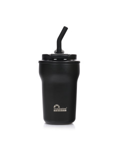 Thermobecher mit Strohhalm Majestic Sport Hoody 420 ml – Schwarz
