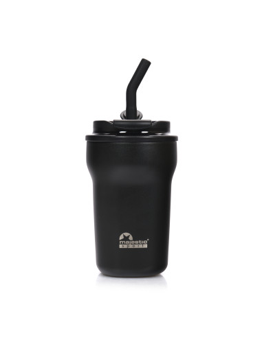 Thermobecher mit Strohhalm Majestic Sport Hoody 420 ml – Schwarz
