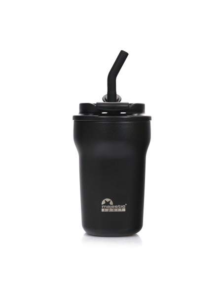 Thermobecher mit Strohhalm Majestic Sport Hoody 420 ml – Schwarz